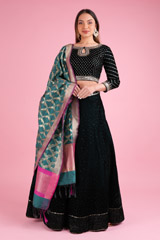 Black and Green Zari Mirror Embroidered Lehenga4599 video